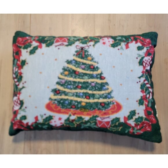Vintage 17" x 12" Christmas Tapestry Throw‎ Pillow "JOY" Christmas Tree - Picture 1 of 4